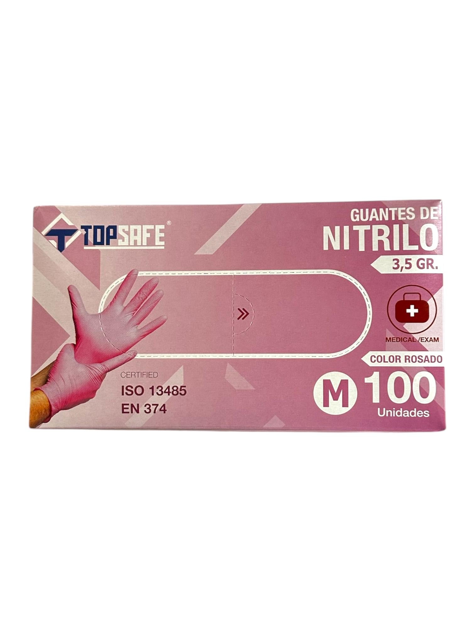 Guantes De Nitrilo Rosado M 3.5GR TopSafe