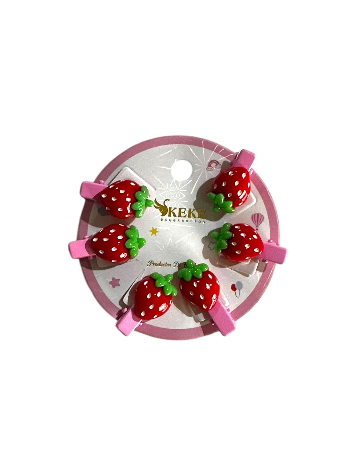 Mini Pinzas Frutilla Para Niñas 10ud