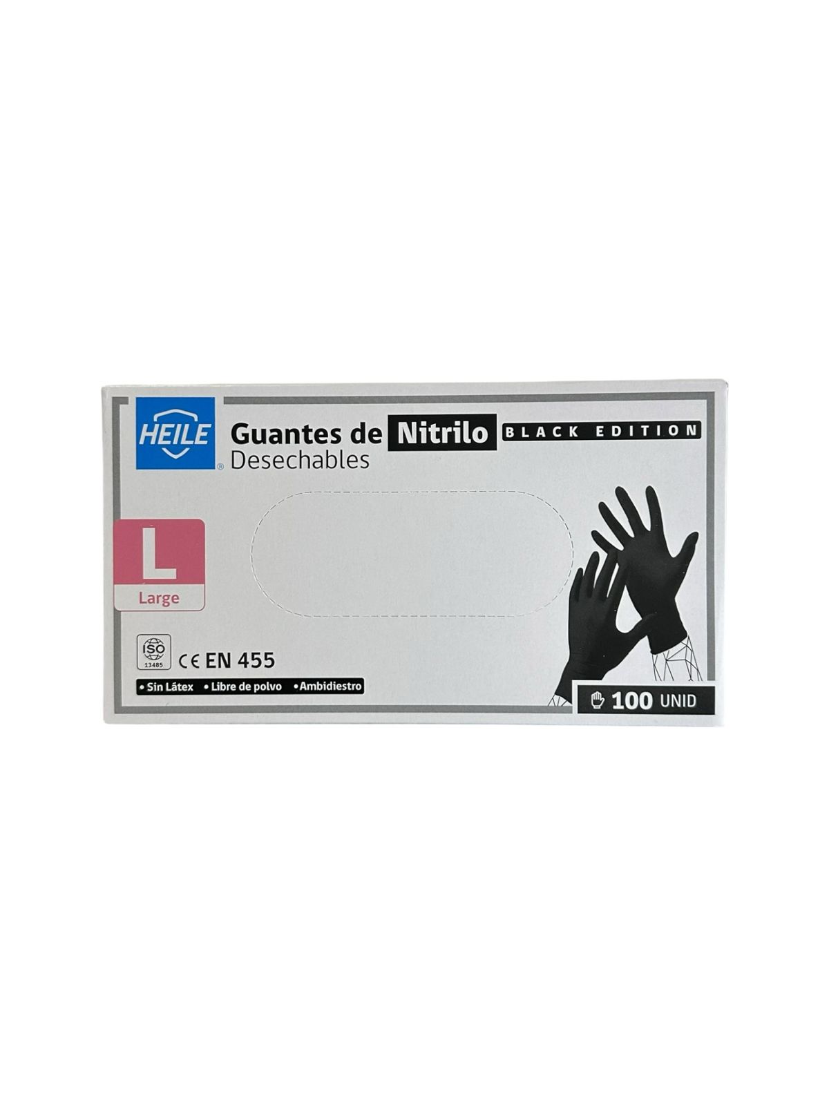 Guantes De Nitrilo Negro L 100ud HEILE
