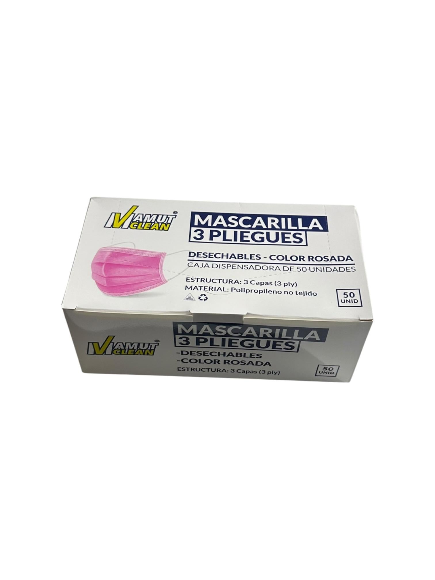 Mascarillas Tres Pliegues Rosado 50ud MamutClean
