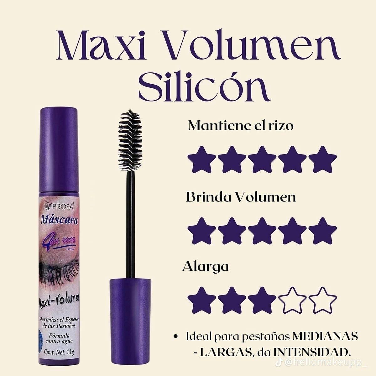 Máscara de Pestañas Maxi Volumen Silicon Prosa