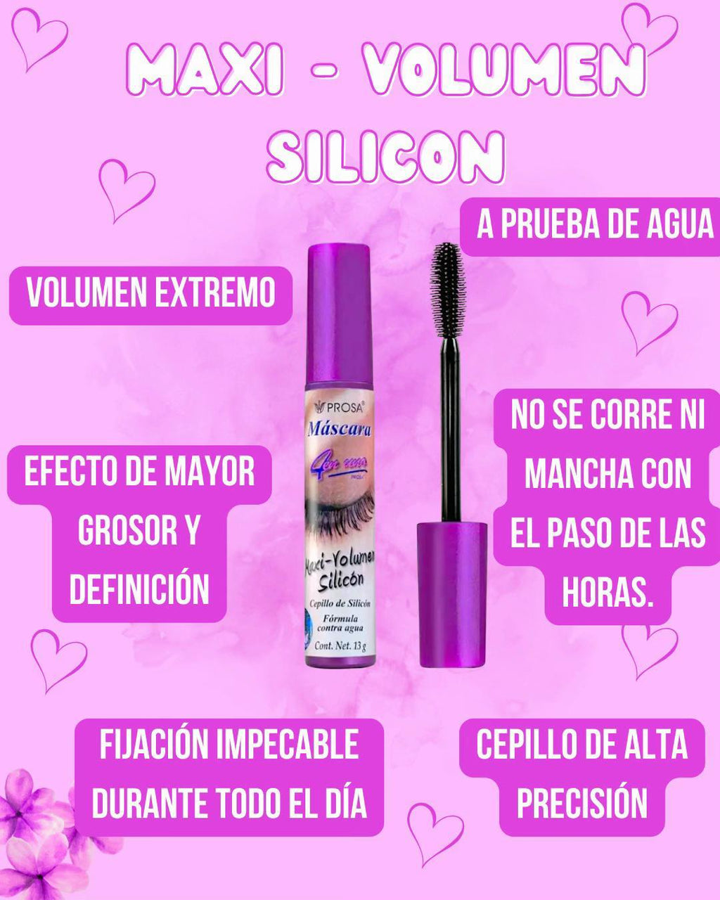 Máscara de Pestañas Maxi Volumen Silicon Prosa