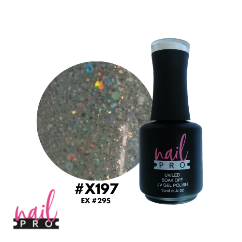 NAIL PRO Esmalte Permanente X197 (ex295) Plateado con glitter holo