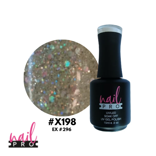 NAIL PRO Esmalte Permanente X198 (ex296) Plateado con glitter holo