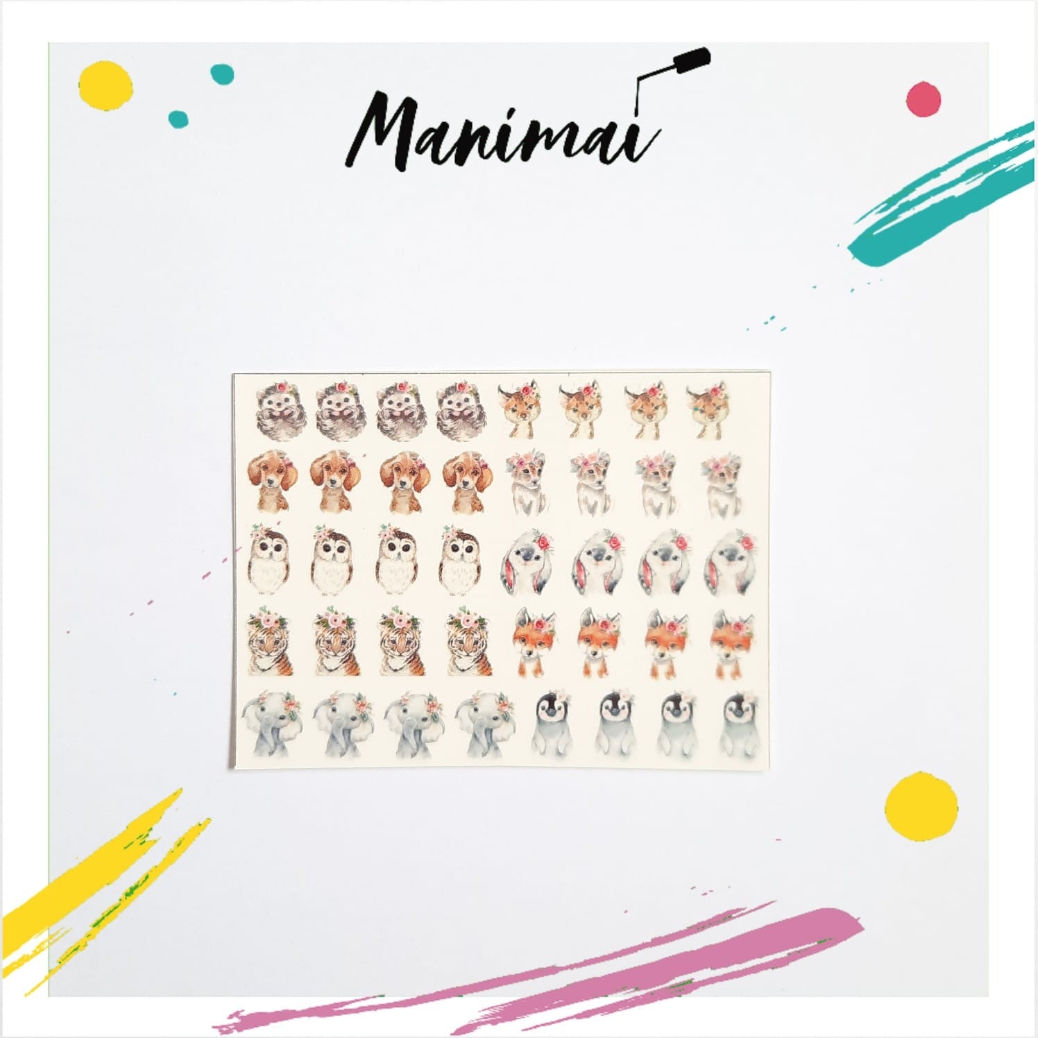 Tatuaje al agua animales acuarelados M Miawsticker