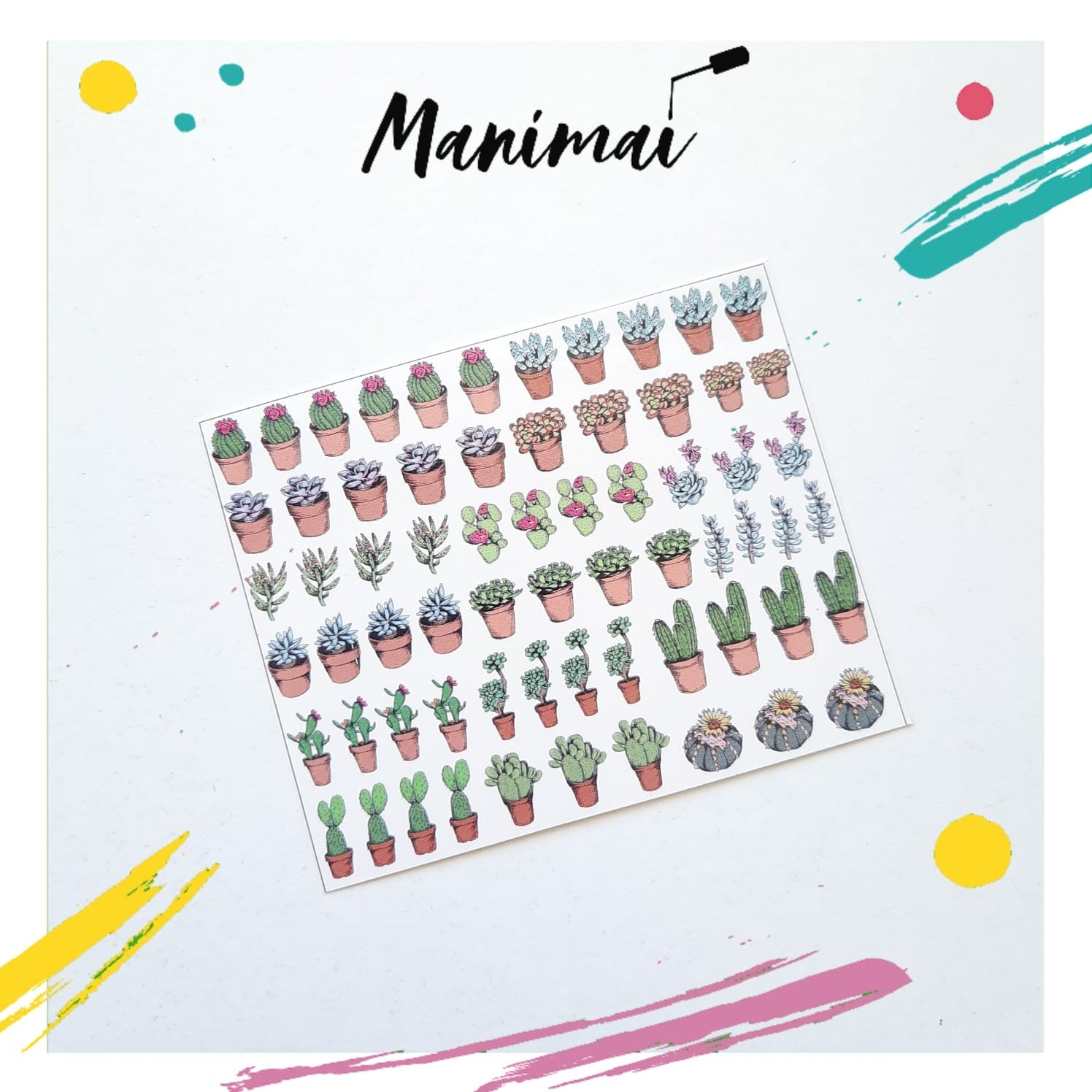 Tatuaje al agua cactus y suculentas M Miawsticker