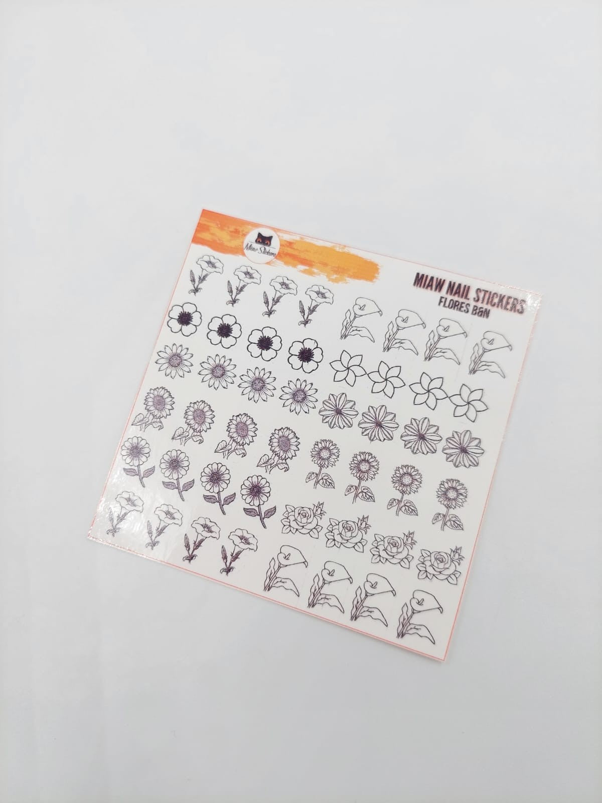 Tatuaje al agua flores blanco y negro M  Miawsticker