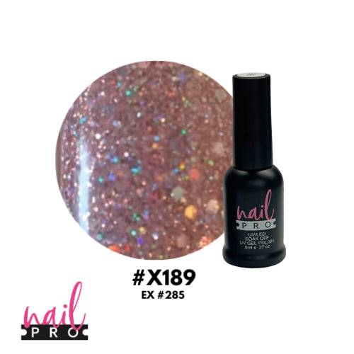 X189 Rosado con glitter 8ml Nail Pro